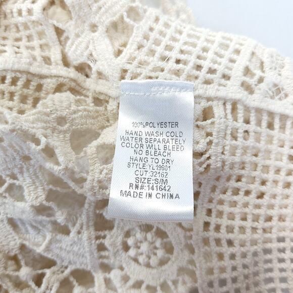 Ya Los Angles Crochet Top High Low 3/4 Sleeve‎ Women S / M Beige Boho Beachy - Picture 9 of 12
